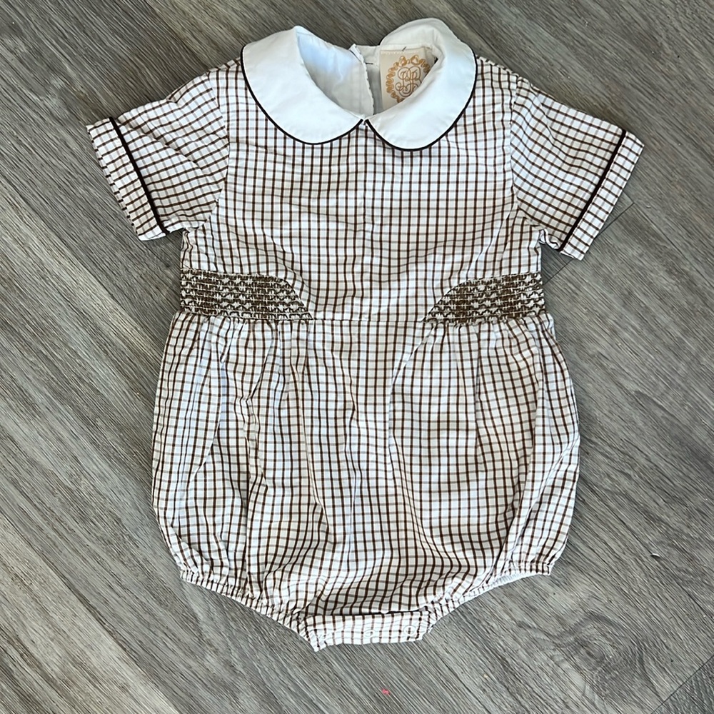 TBBC Brown and White Smocked Bubble